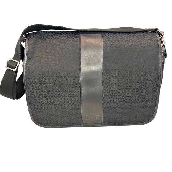 Coach Black Signature Nylon Messenger Bag / Briefcase with Leather Trim - Picture 1 of 14